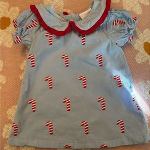 Stitchy Fish Blue Corduroy Candy Cane Embroidered Toddler Girls Shirt